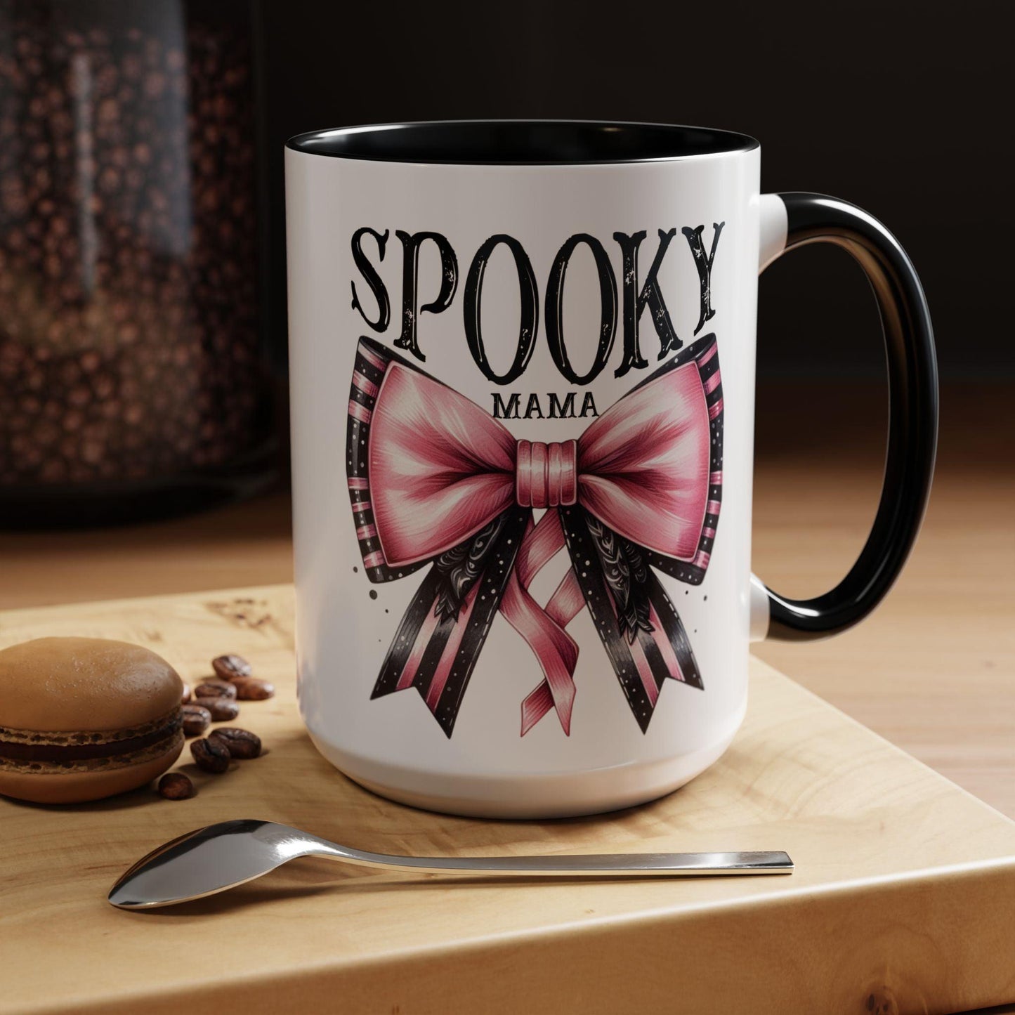 Halloween Accent Coffee Mug (11, 15oz) Coquette Style - "Spooky Mama"