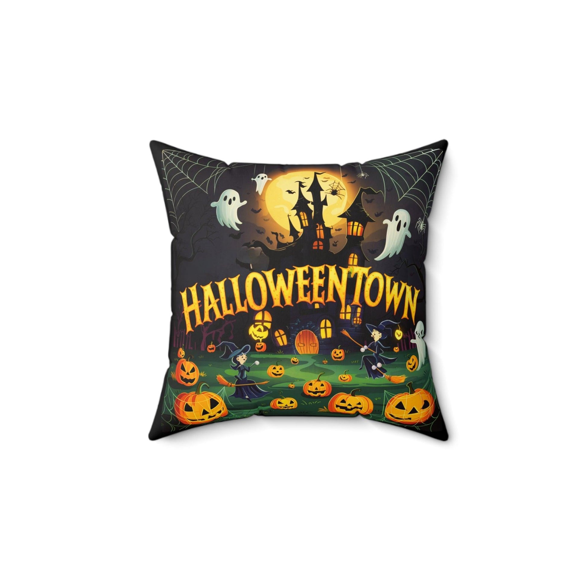 Halloween Town Black Spun Polyester Pillow - Cosmic Creations by Karen