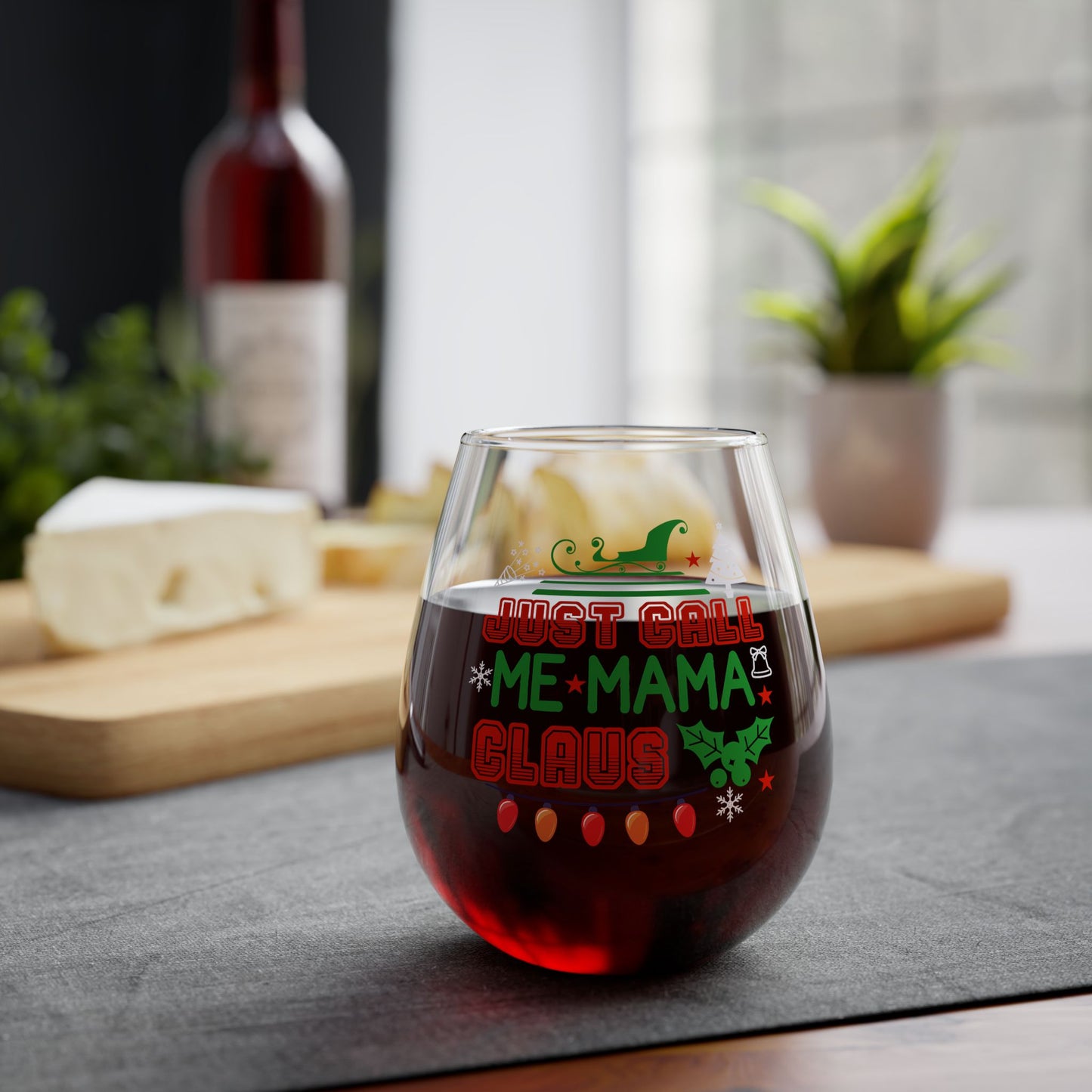 Christmas Funny "Mama Claus" Stemless Wine Glass, 11.75oz