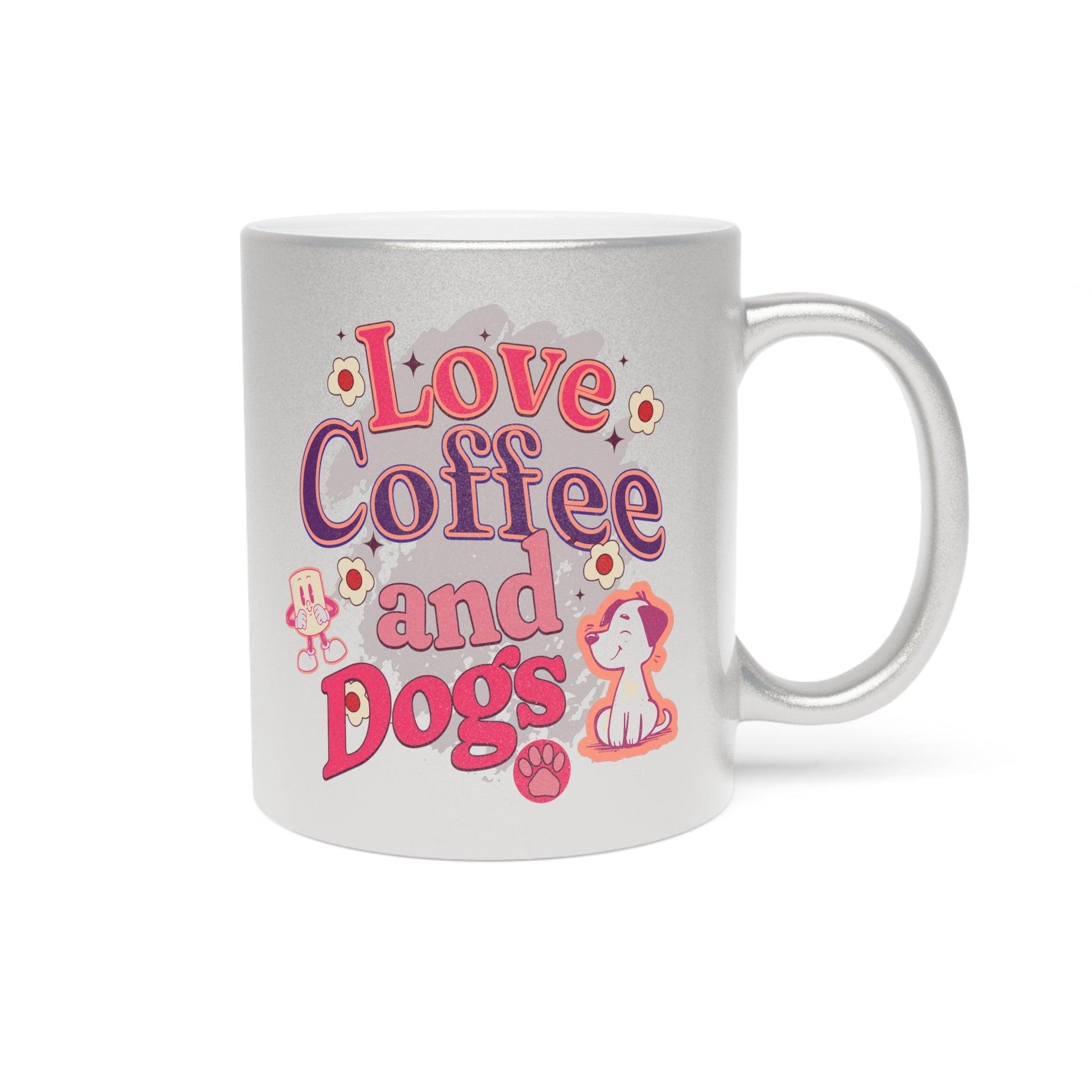 Metallic Love, coffee and dogs Mug (Silver) | Ideal for hot beverages and great gift for dog lovers - Cosmic Creations by Karen