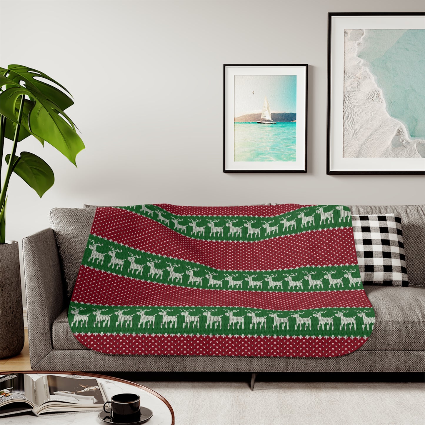 Christmas Reindeer Design Sherpa Blanket