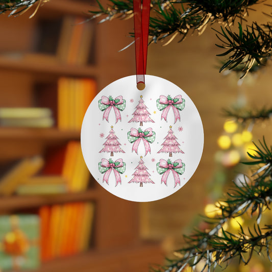 Christmas  Customizable Round Metal Ornament with Cute Coquette Design