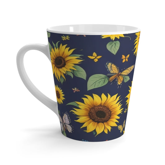 Latte mugs with stunning sunflowers and butterfly motifs