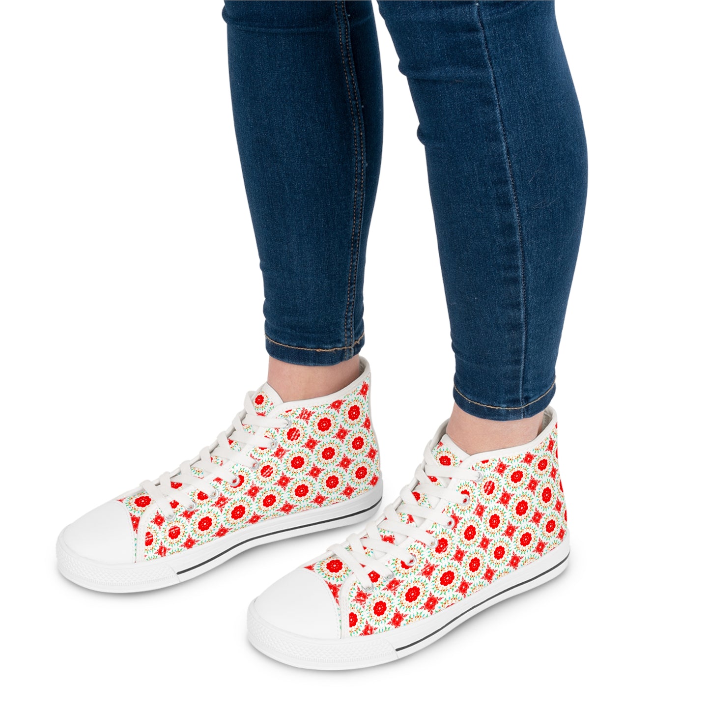 Awesome Red Flowers Pattern High Top Sneakers