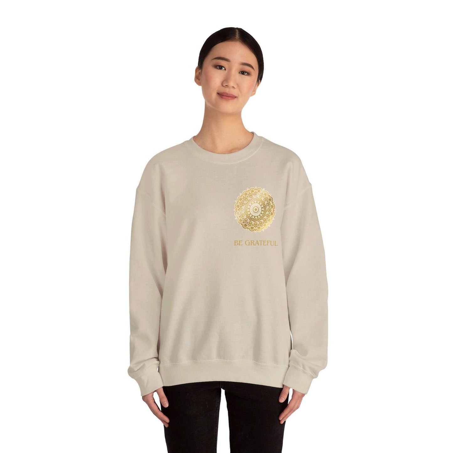 Enoy the present moment and Be Gfrateful Unisex Heavy Blend™ Crewneck Sweatshirt - Cosmic Creations by Karen