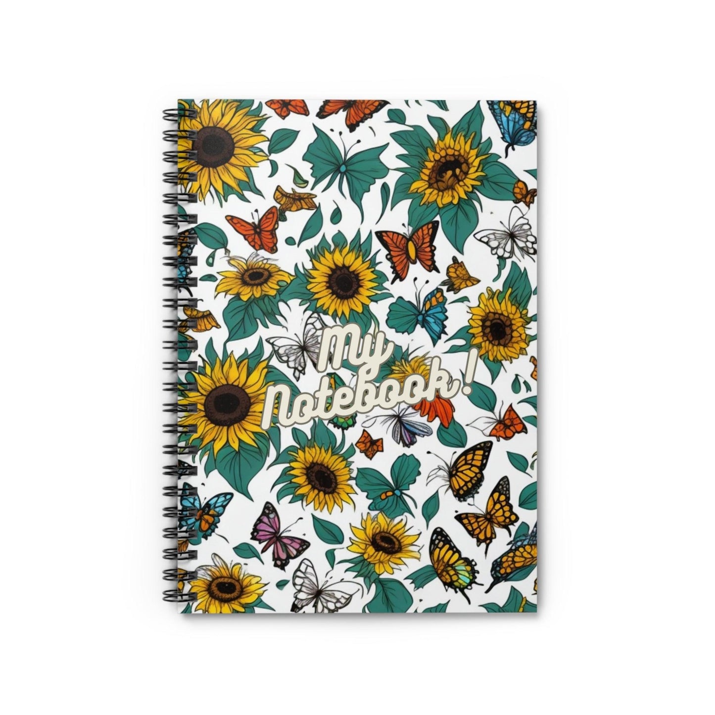 Blossoming Thoughts - Floral Spiral Notebook" with stunning sunflowers and butterfly motifs | Notebook for gift, Ideal for writing, planning, school, a creative gift for students, friends, family, artist, women