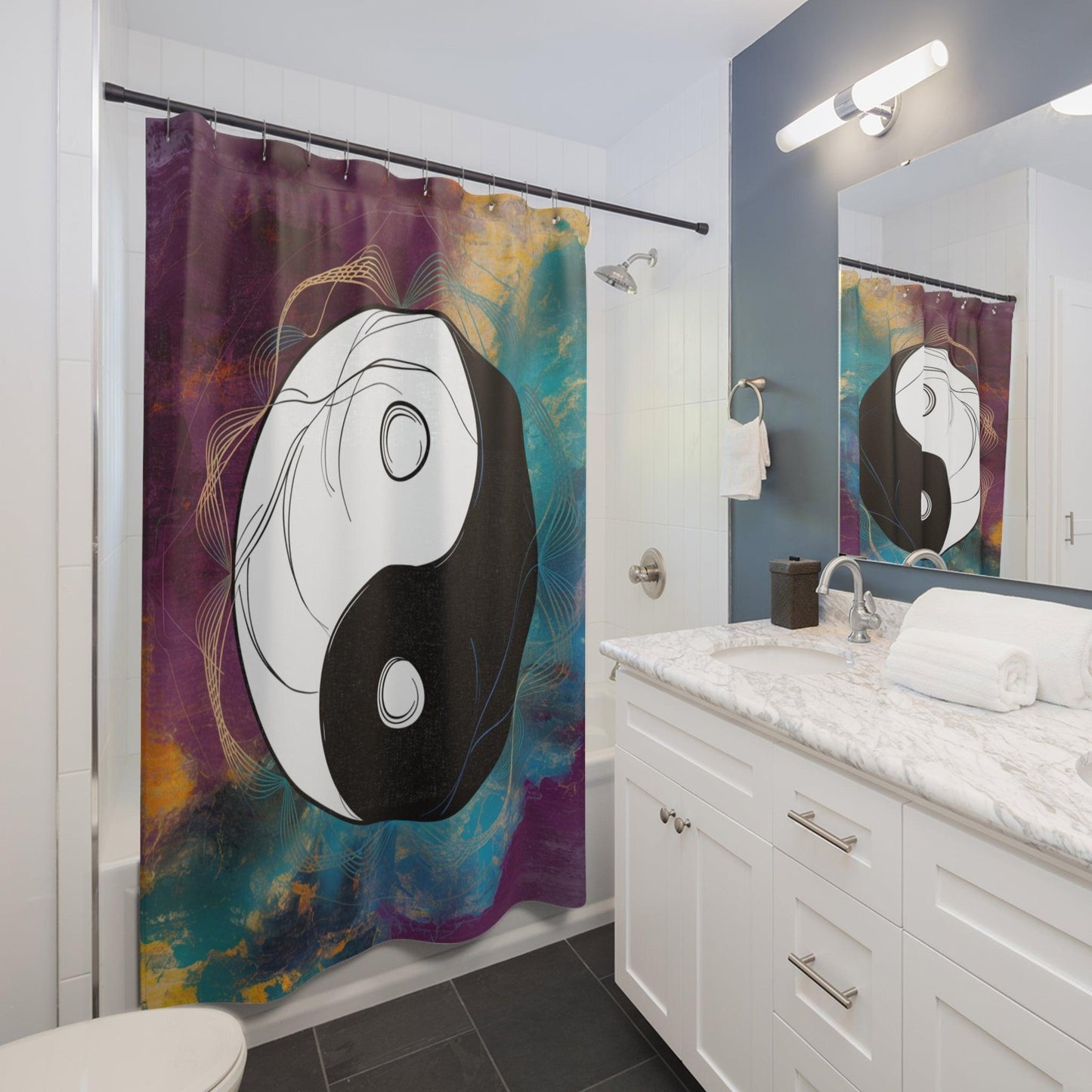 Elegant Shower Curtains Collection ( Ying Yang ) - Cosmic Creations by Karen