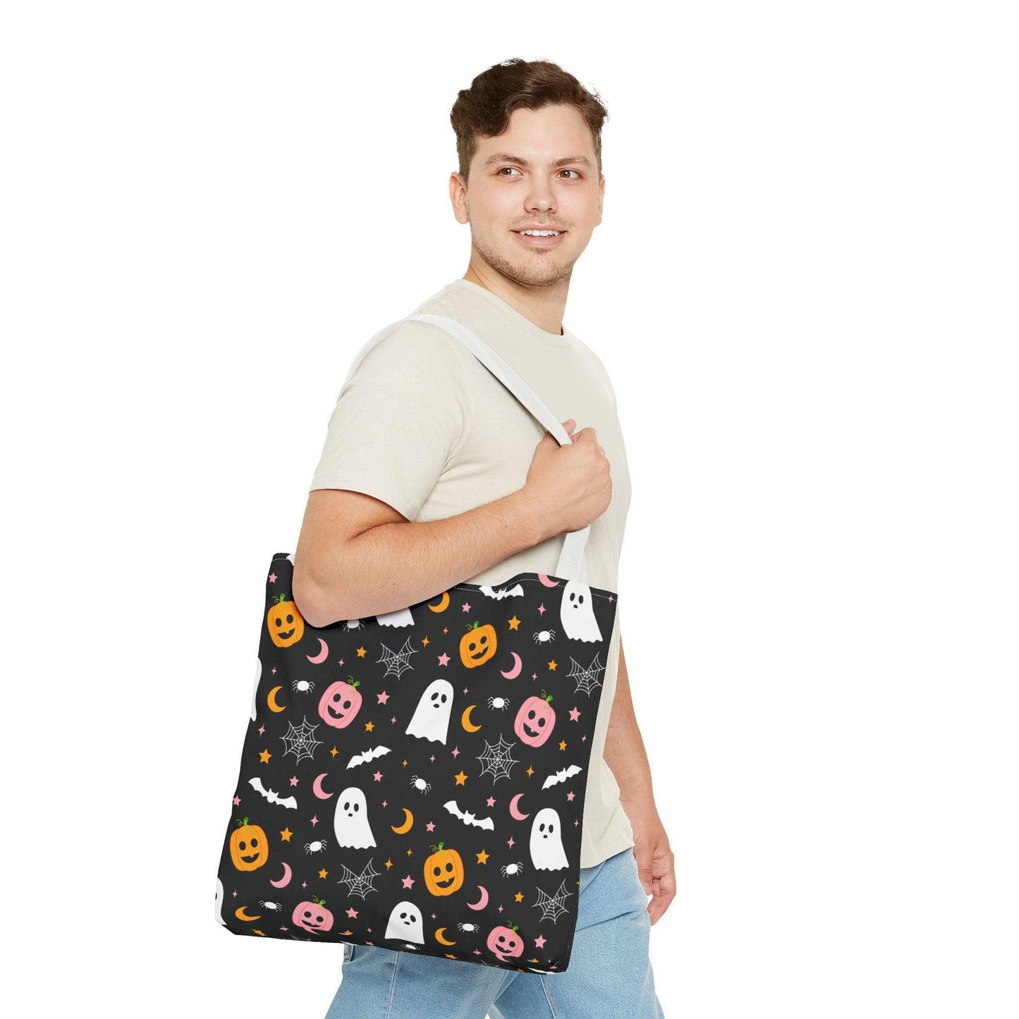 Ghosts & Pumpkins Black Tote Bag - Cosmic Creations by Karen