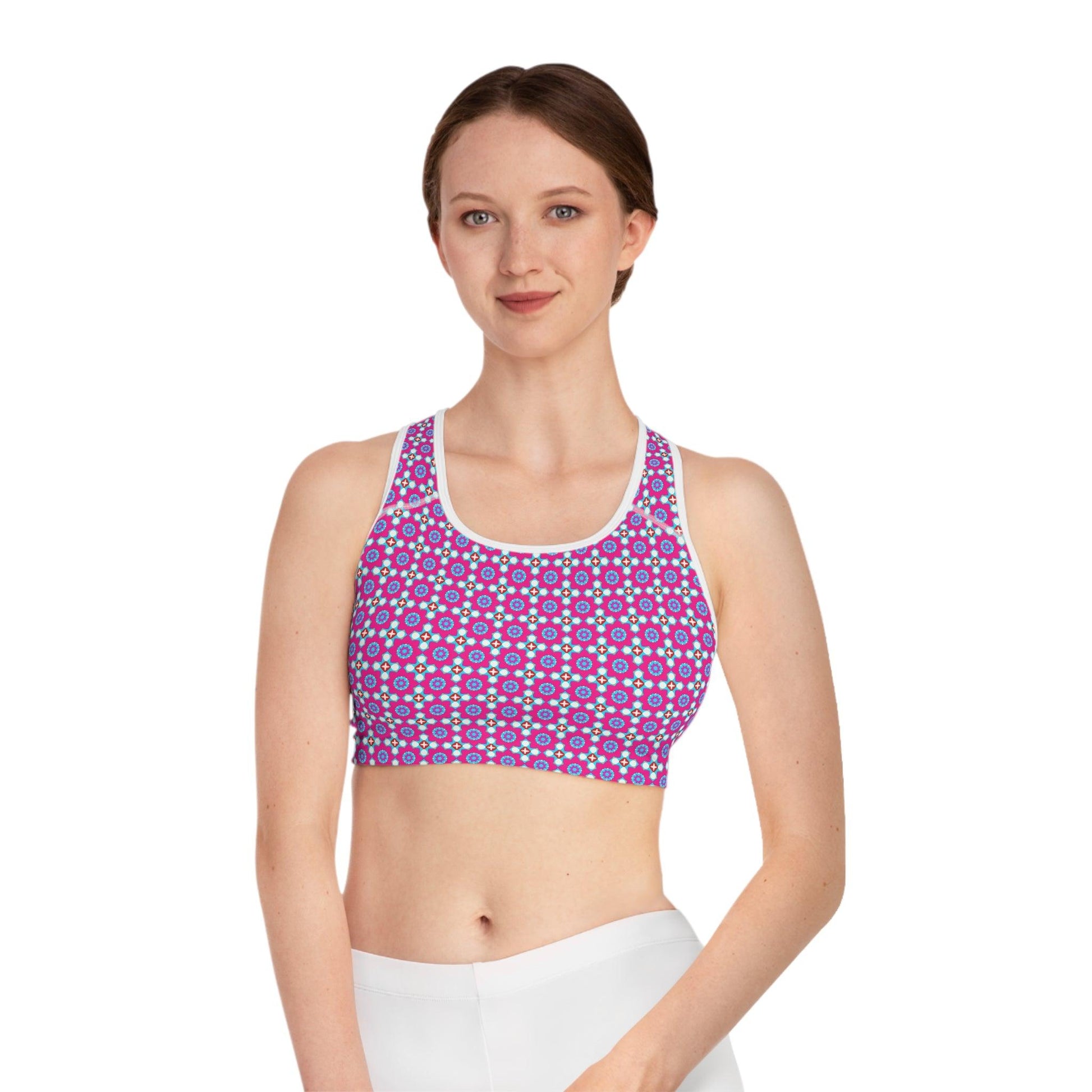 Sports Bra for yoga and other sports with colorful designs - Cosmic Creations by Karen