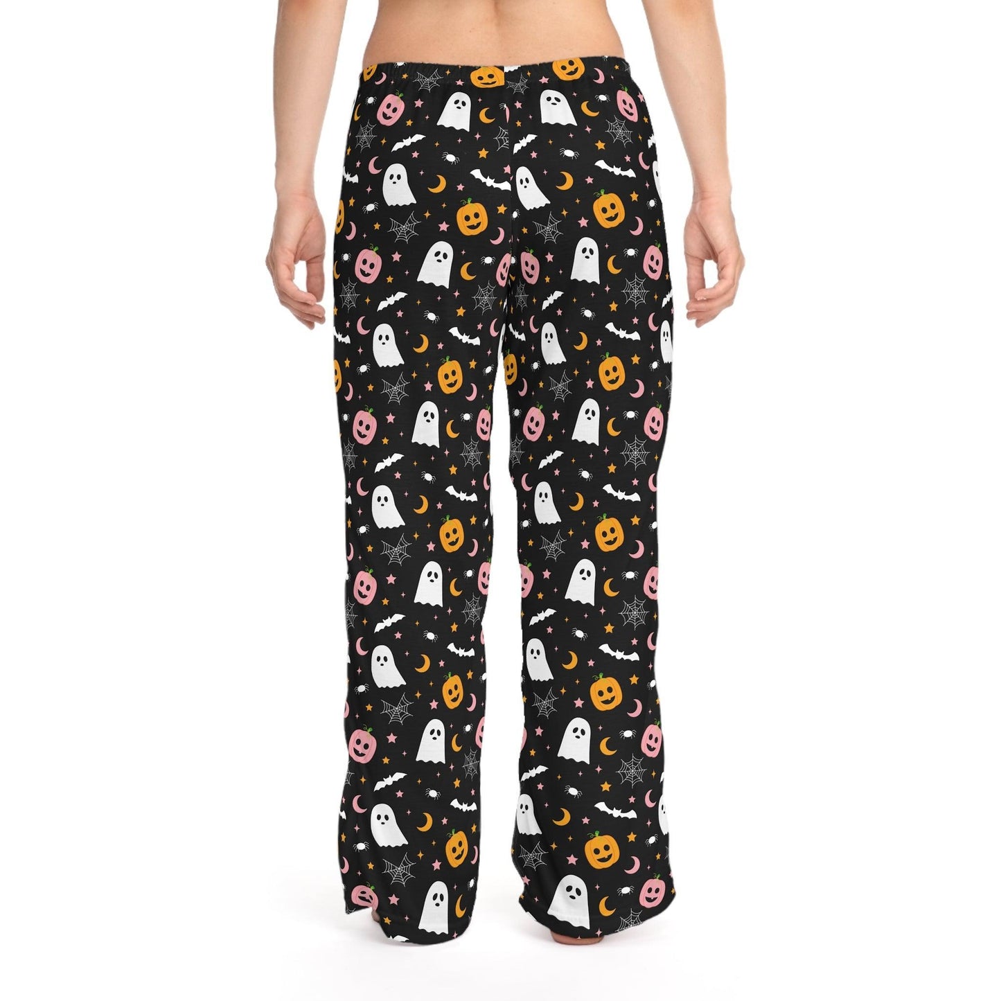 Black Ghosts & Pumpkins Pajama Pants for Women - Cosmic Creations by Karen