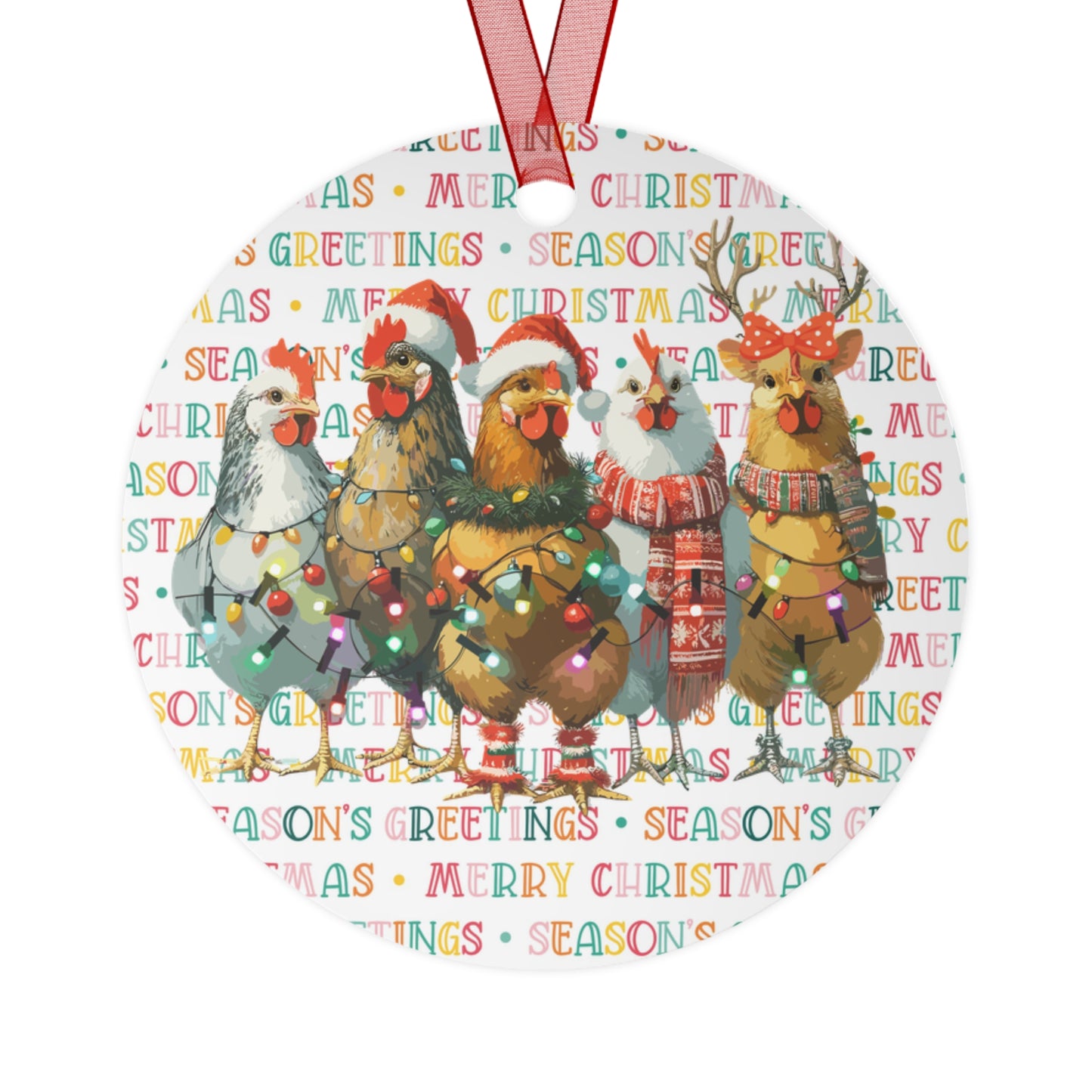 Christmas  Chickens Customizable Round Metal Ornament