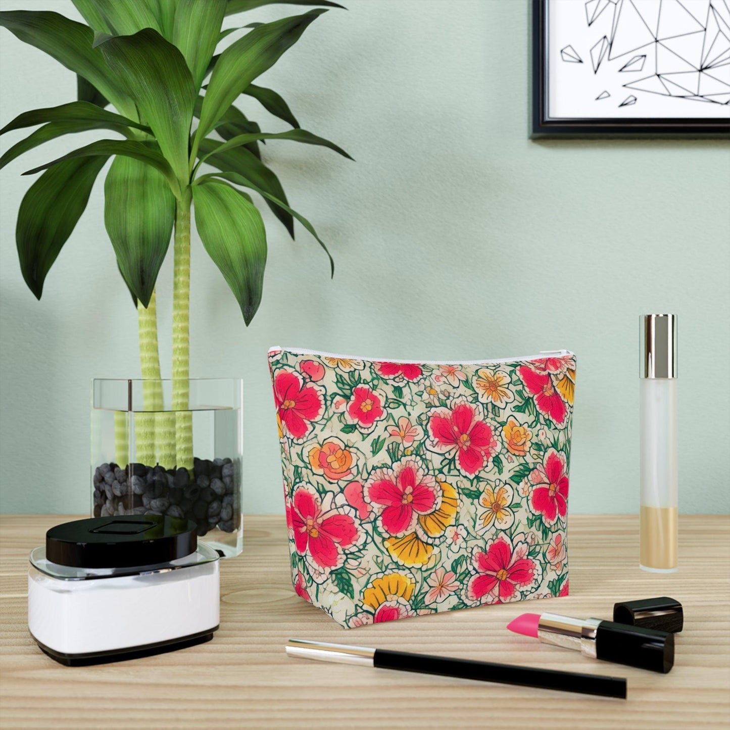 Colorful Floral Cotton Cosmetic Bag Vibrant and Stylish Makeup Bag, Perfect for Personal Use & Gifts - Cosmic Creations by Karen