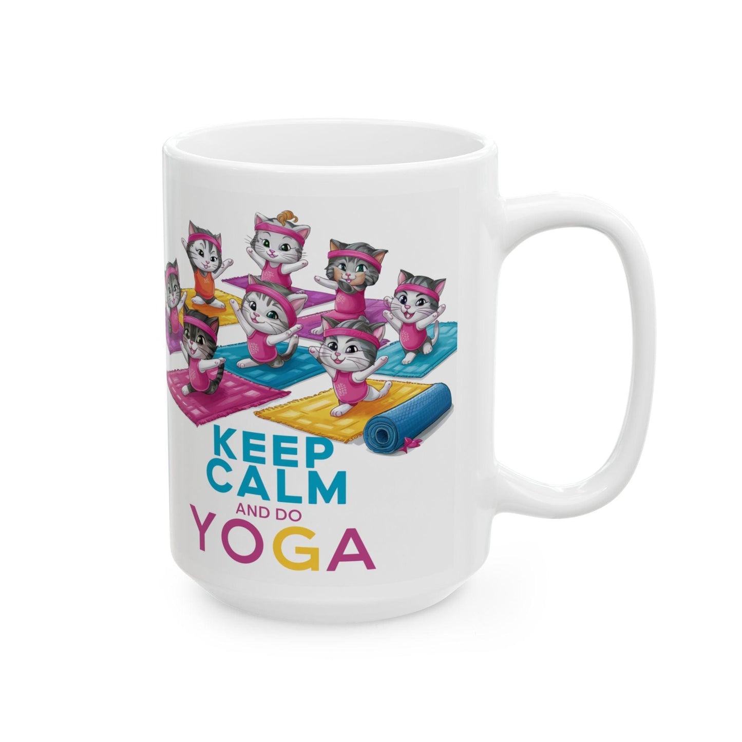 Yoga Ceramic Mug, (11oz, 15oz) | "Yoga Serenity Collection" | Cute Kitties