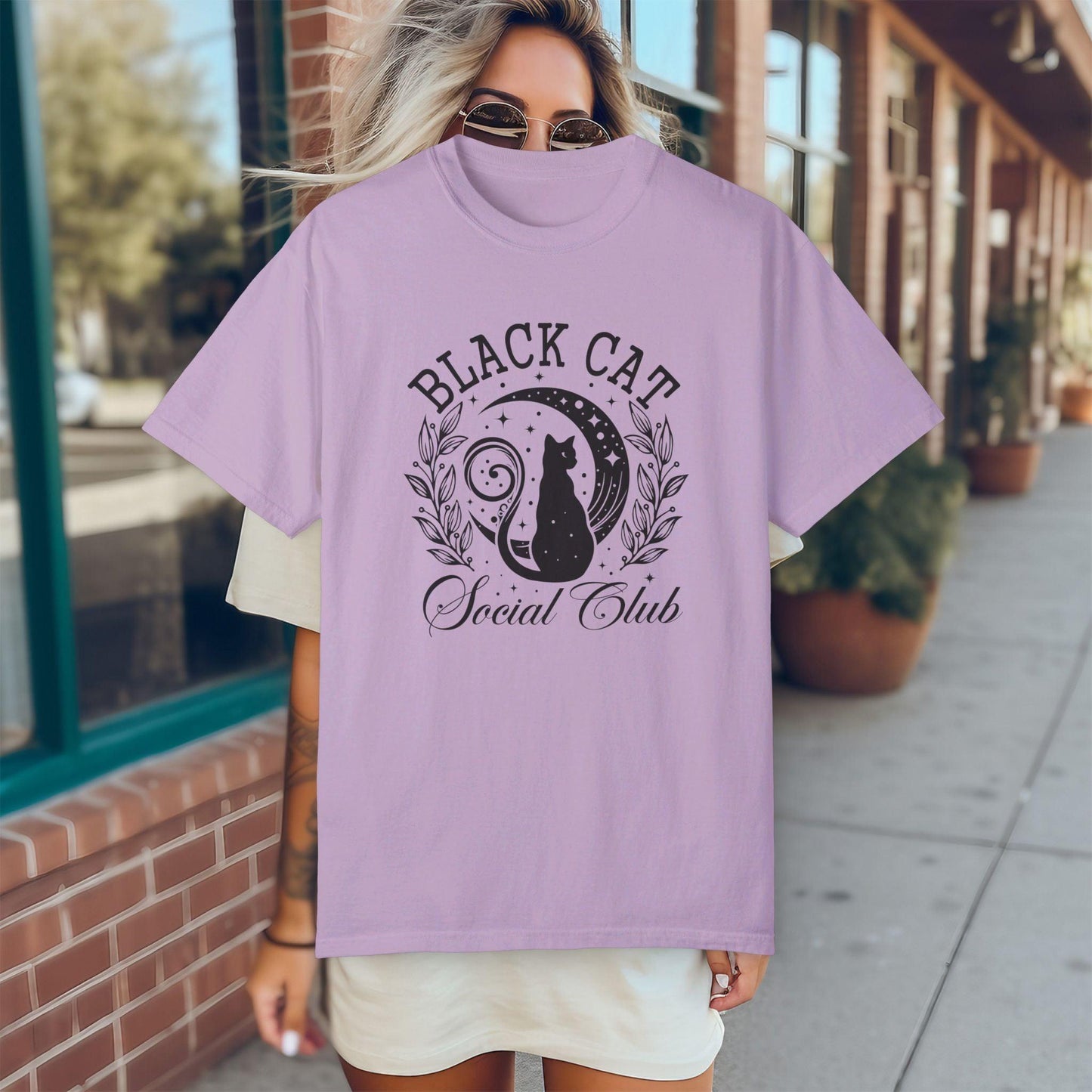 Black Cat Social Club Garment-Dyed T-Shirt - Cosmic Creations by Karen