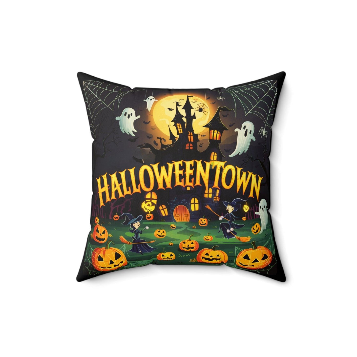 Halloween Town Black Spun Polyester Pillow - Cosmic Creations by Karen