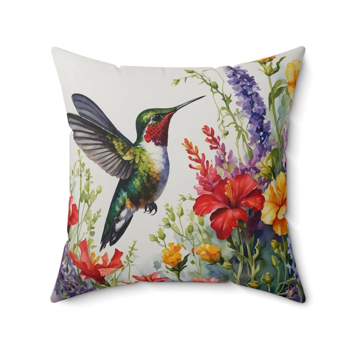 "Hummingbird Harmony - Floral and Hummingbird Cushion"