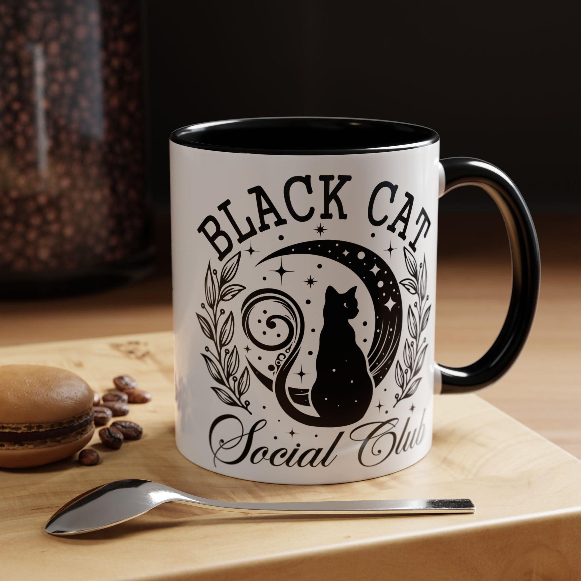 Halloween Black Cat Social Club Accent Coffee Mug (11, 15oz) - Cosmic Creations by Karen