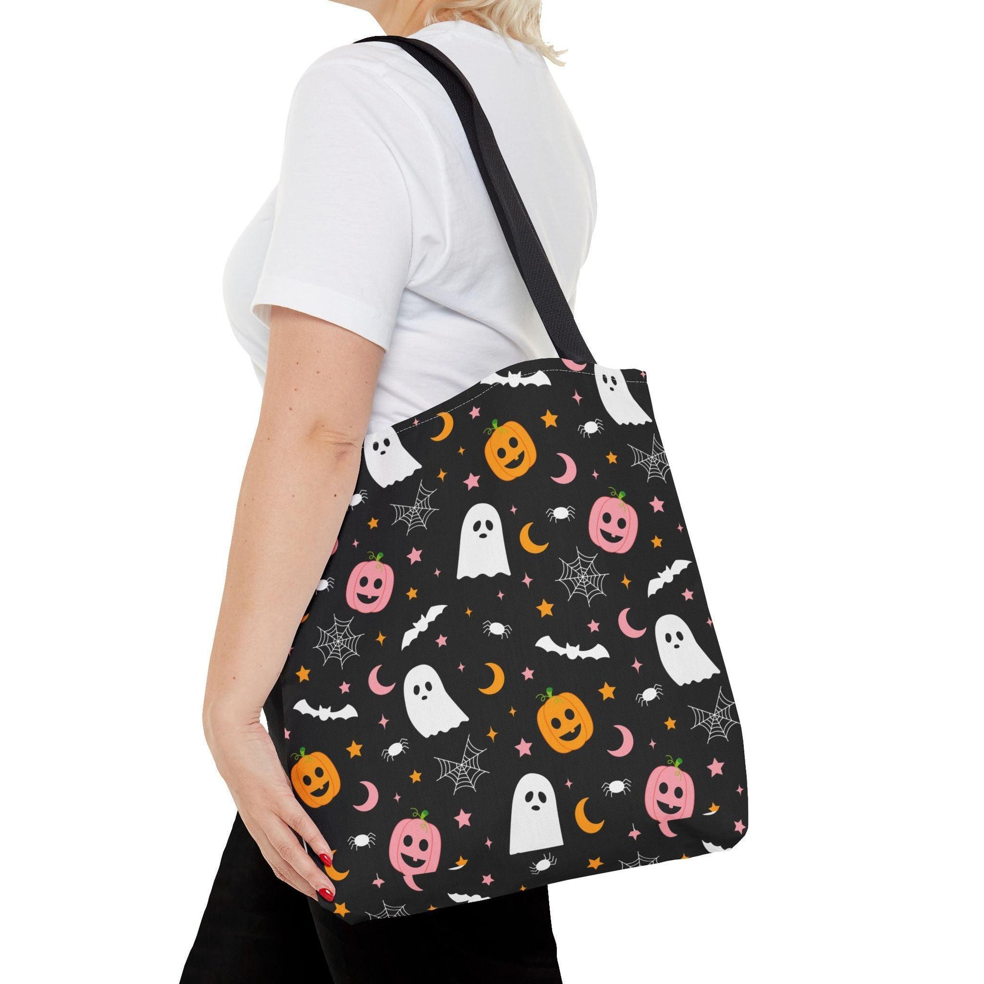 Ghosts & Pumpkins Black Tote Bag - Cosmic Creations by Karen