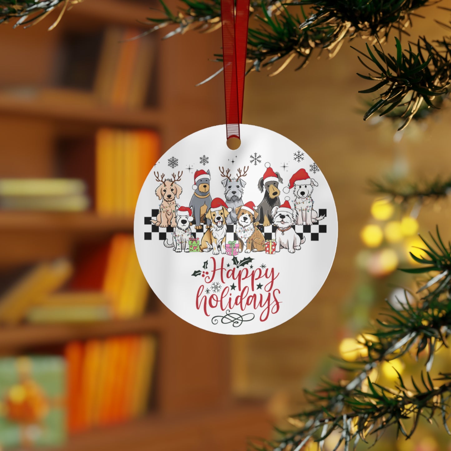 Christmas  Customizable Round Metal Ornament for Dog Lovers