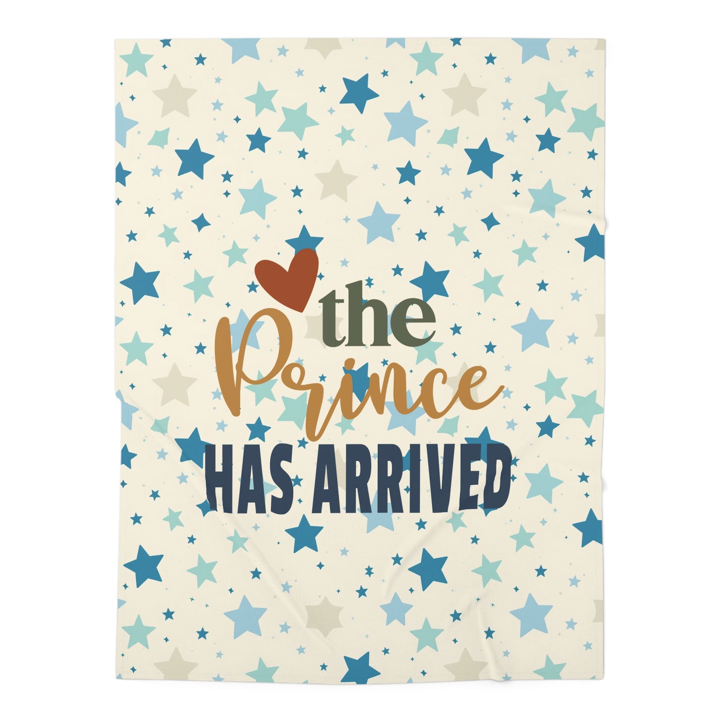 Cozy Baby Swaddle Customizable  Blanket with a baby boy design and the text " The prince has arrived"