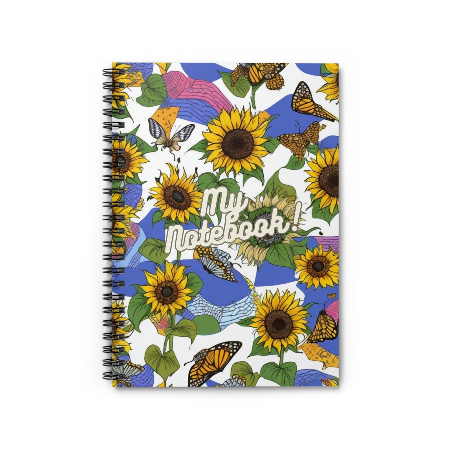 Blossoming Thoughts - Floral Spiral Notebook" with stunning sunflowers and butterfly motifs Notebook for gift, Ideal for writing, planning, school, a creative gift for students, friends, family, artist, women