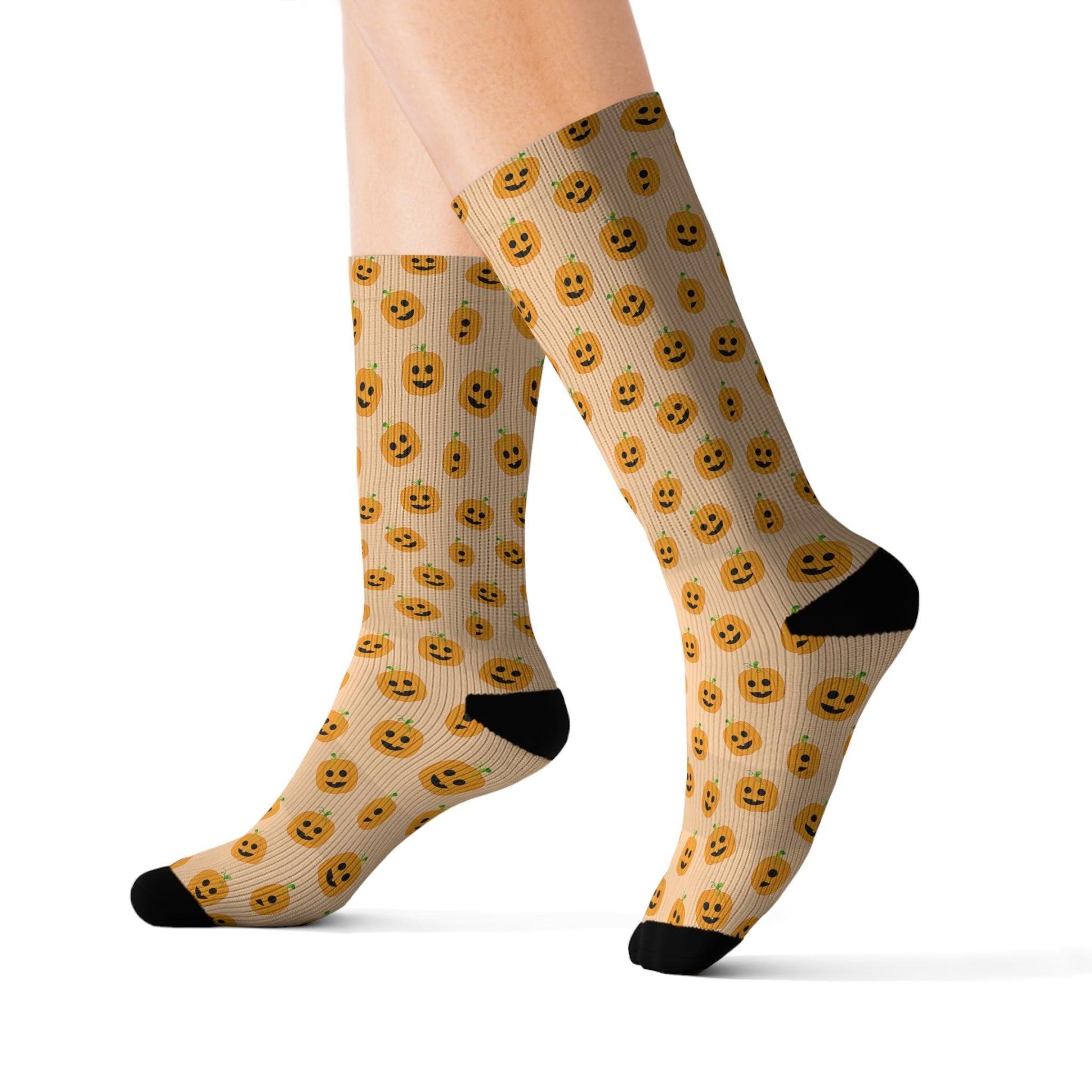 Yellow Pumpkin Halloween Socks - Cosmic Creations by Karen