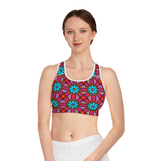 Sports Bra for yoga and other sports with colorful  hippie design