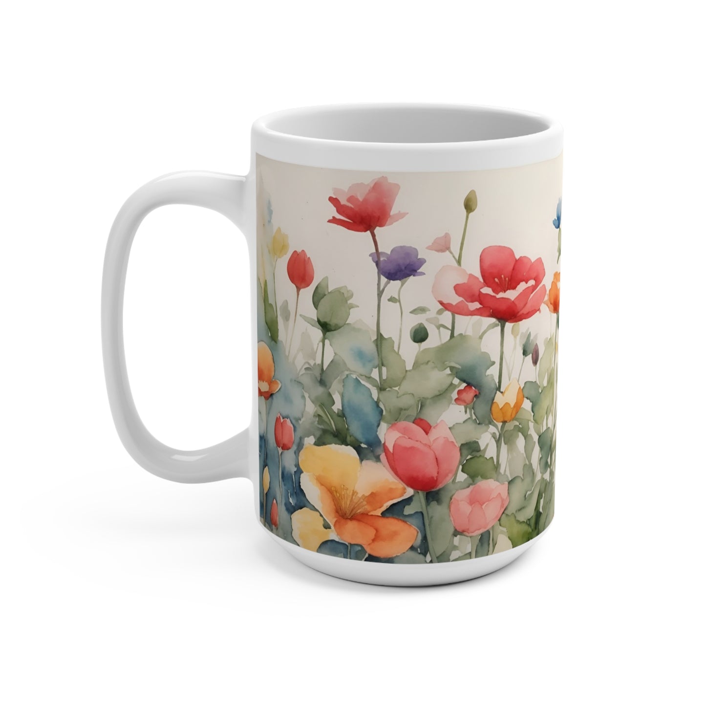 Mugs 15 oz with stunning watercolor floral motifs