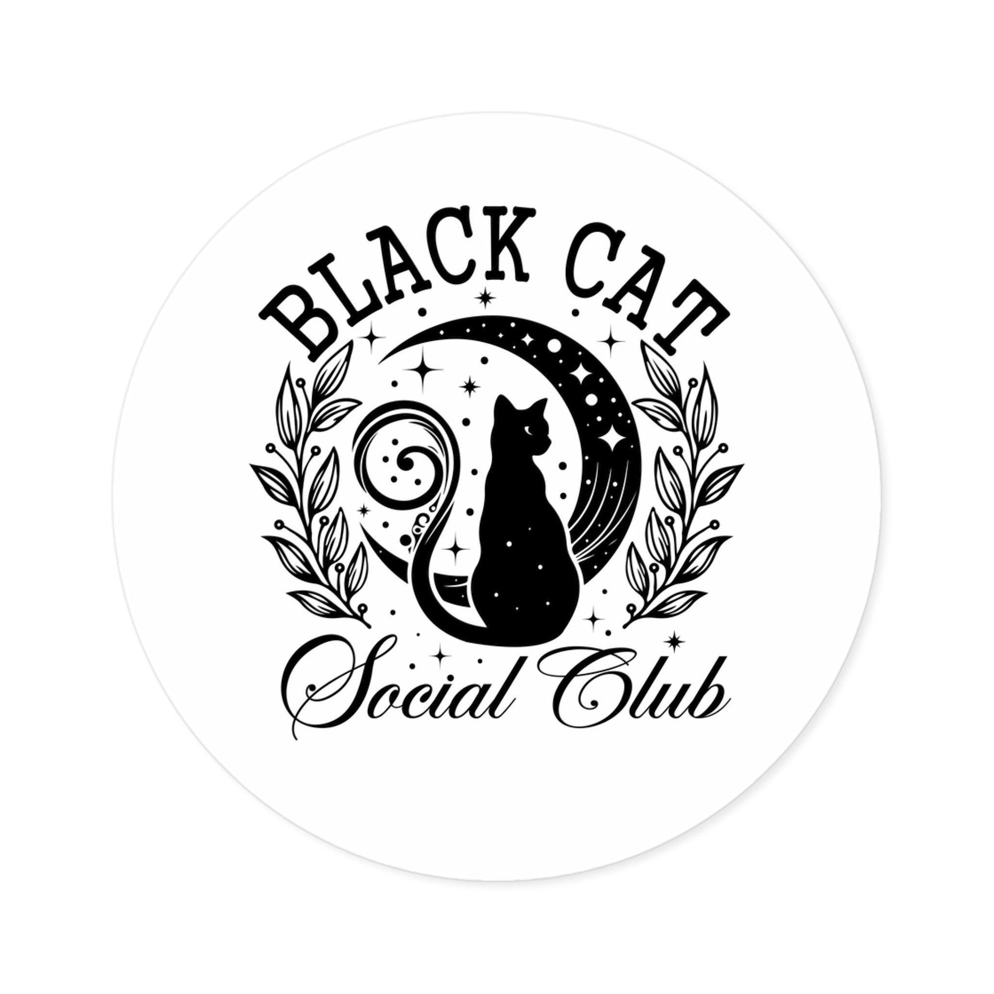 Halloween Design Black Cat Social Club Round Stickert - Cosmic Creations by Karen