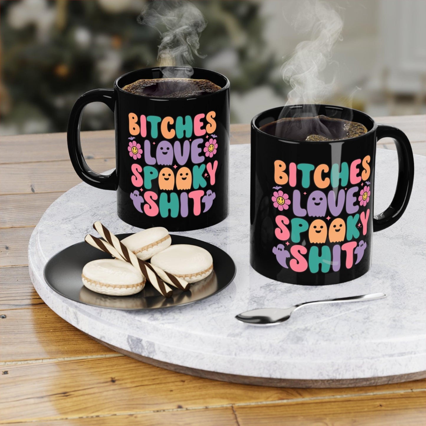 Black Coffee Halloween  Mug, 11oz - "Bitches Love Spooky Shit"