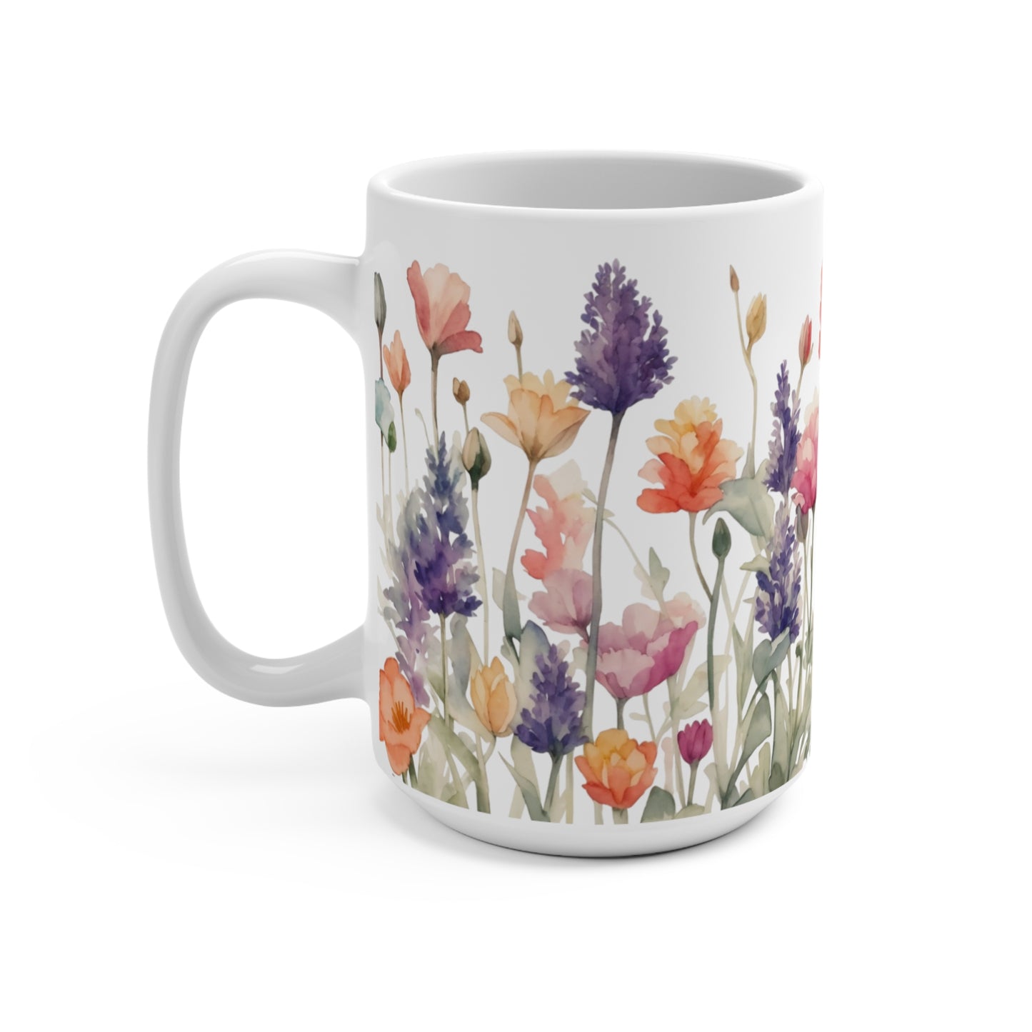 Mugs 15 oz with stunning watercolor floral motifs