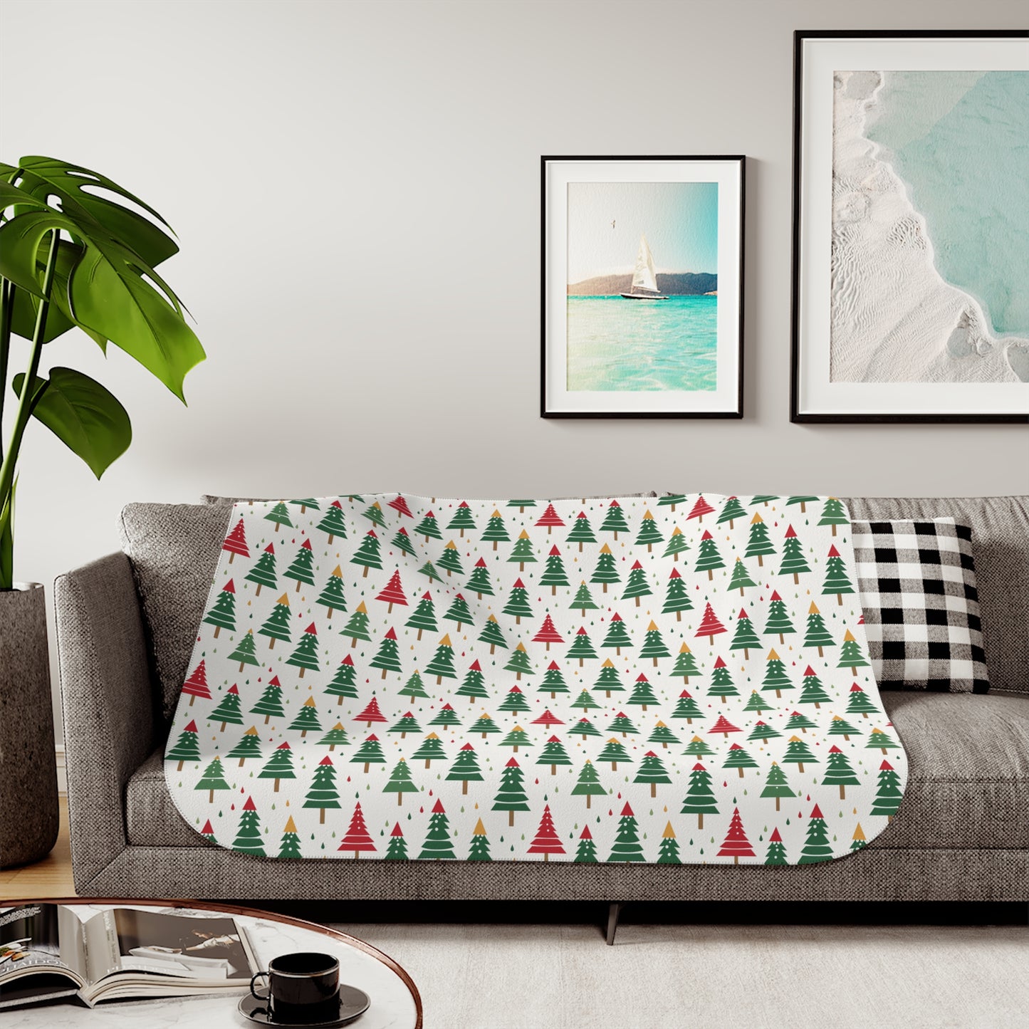 Christmas Pines Trees Design Sherpa Blanket