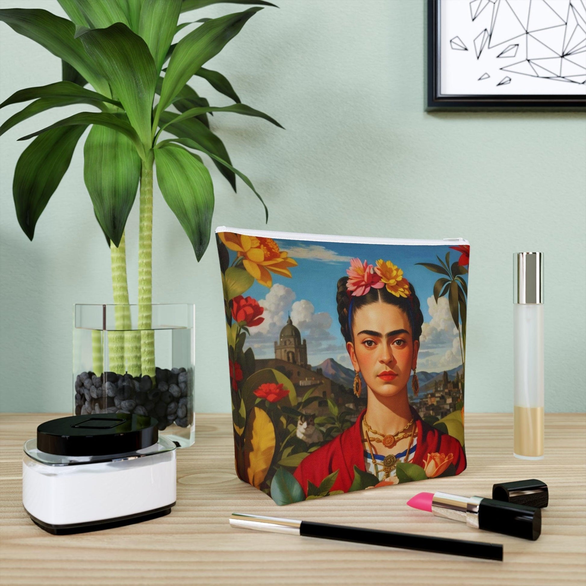 Colorful Frida Kahlo Inspired Cotton Cosmetic Bag Vibrant Design, Perfect for Travel & Gifts - Cosmic Creations by Karen