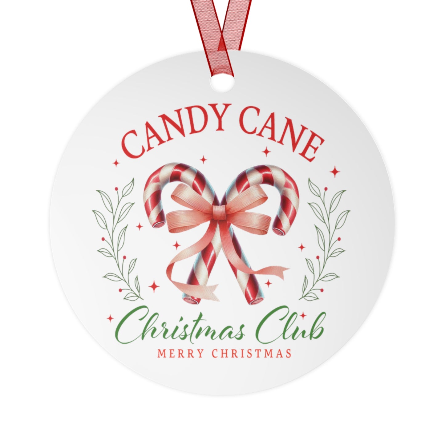 Christmas  Customizable Round Metal Ornament  Candy Cane