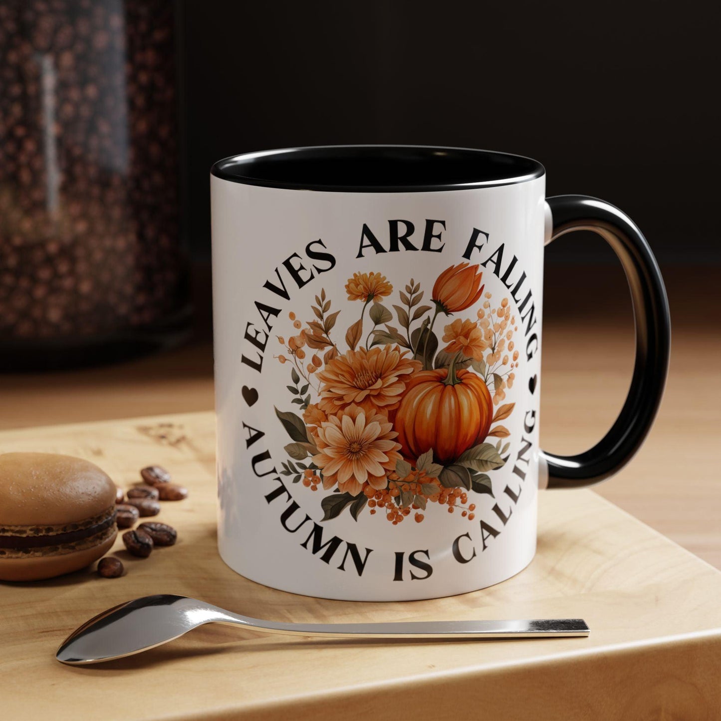 Autumn Accent Coffee Mug (11, 15oz) with a fall  delicate design and the text "Leaves are Falling, Autumn is Calling."