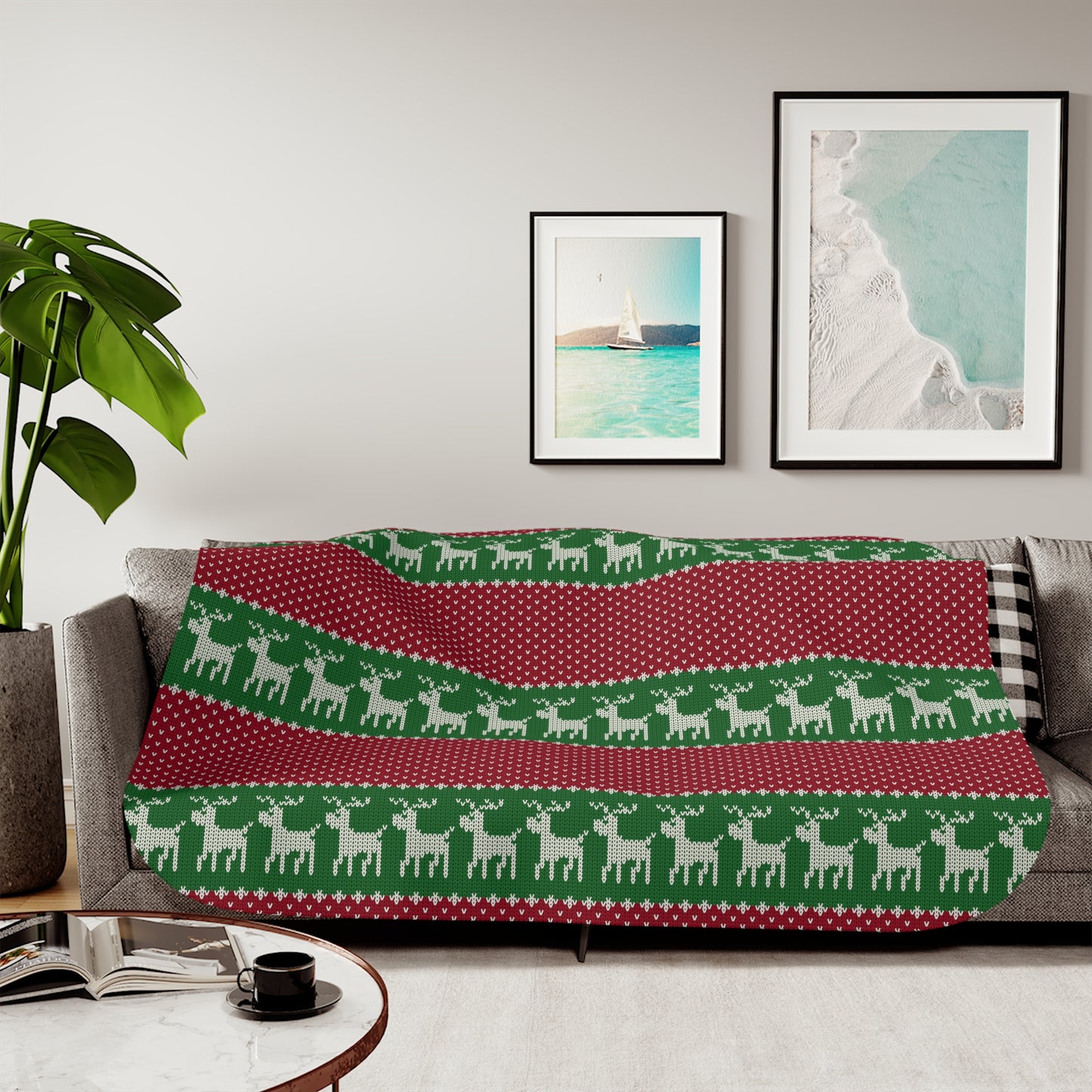 Christmas Reindeer Design Sherpa Blanket