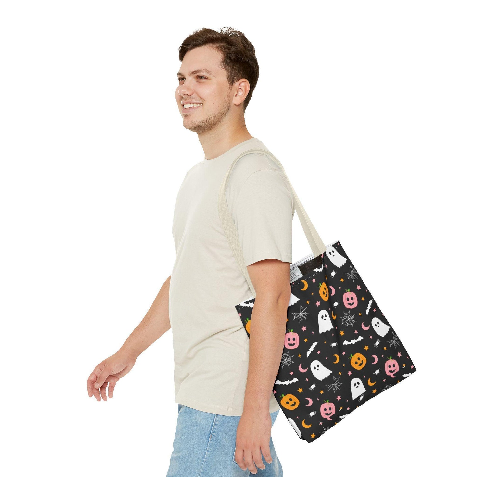 Ghosts & Pumpkins Black Tote Bag - Cosmic Creations by Karen