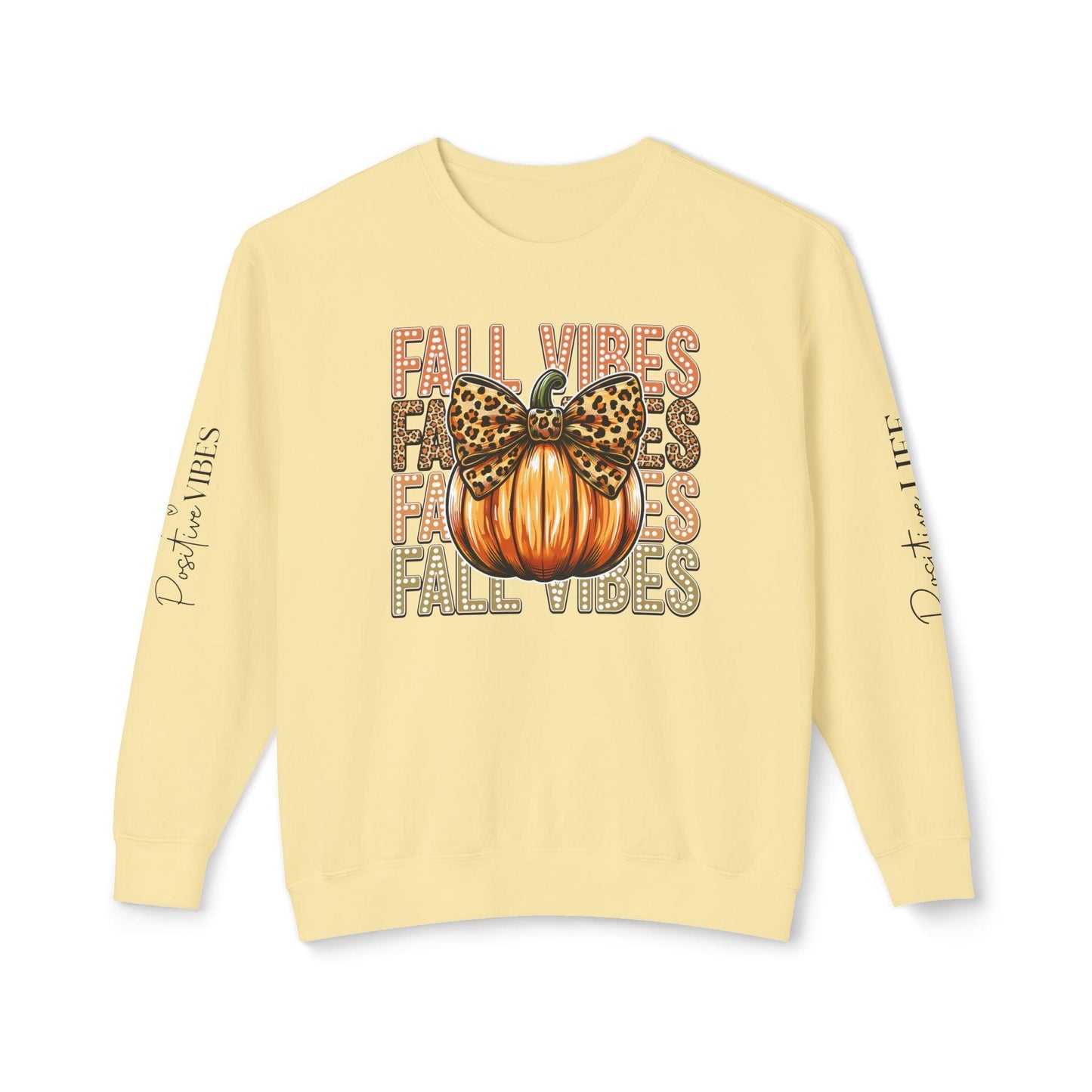 Fall Vibes Coquette Crewneck Sweatshirt  with an amazing design and the text " Positives Vibes " in both sleeves