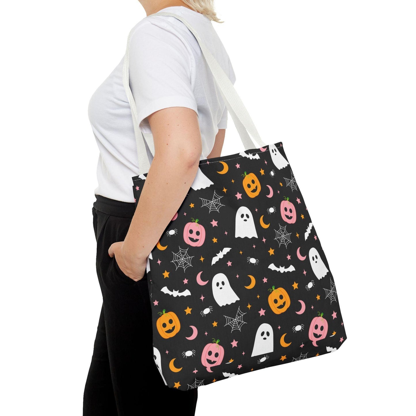 Ghosts & Pumpkins Black Tote Bag - Cosmic Creations by Karen