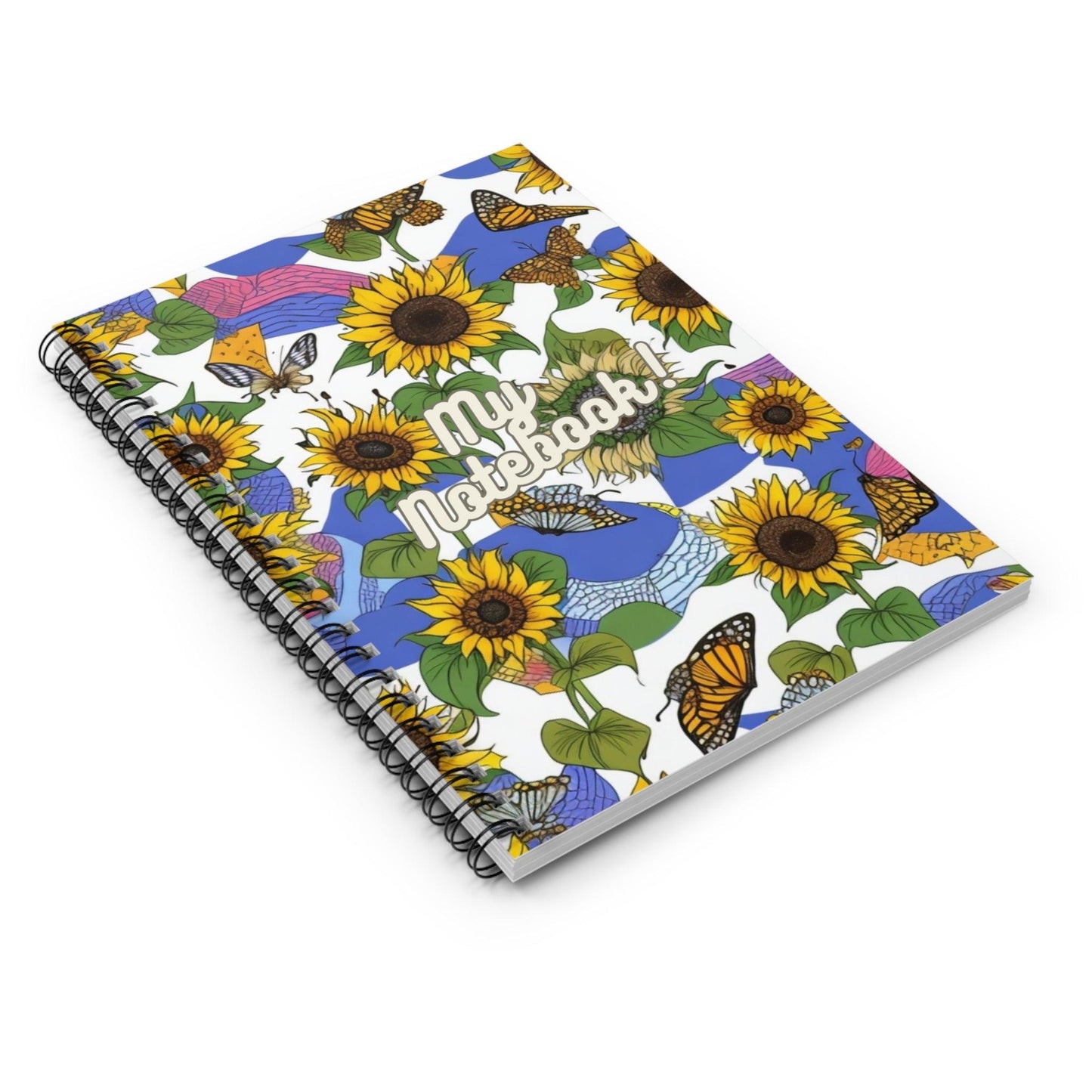 Blossoming Thoughts - Floral Spiral Notebook" with stunning sunflowers and butterfly motifs Notebook for gift, Ideal for writing, planning, school, a creative gift for students, friends, family, artist, women