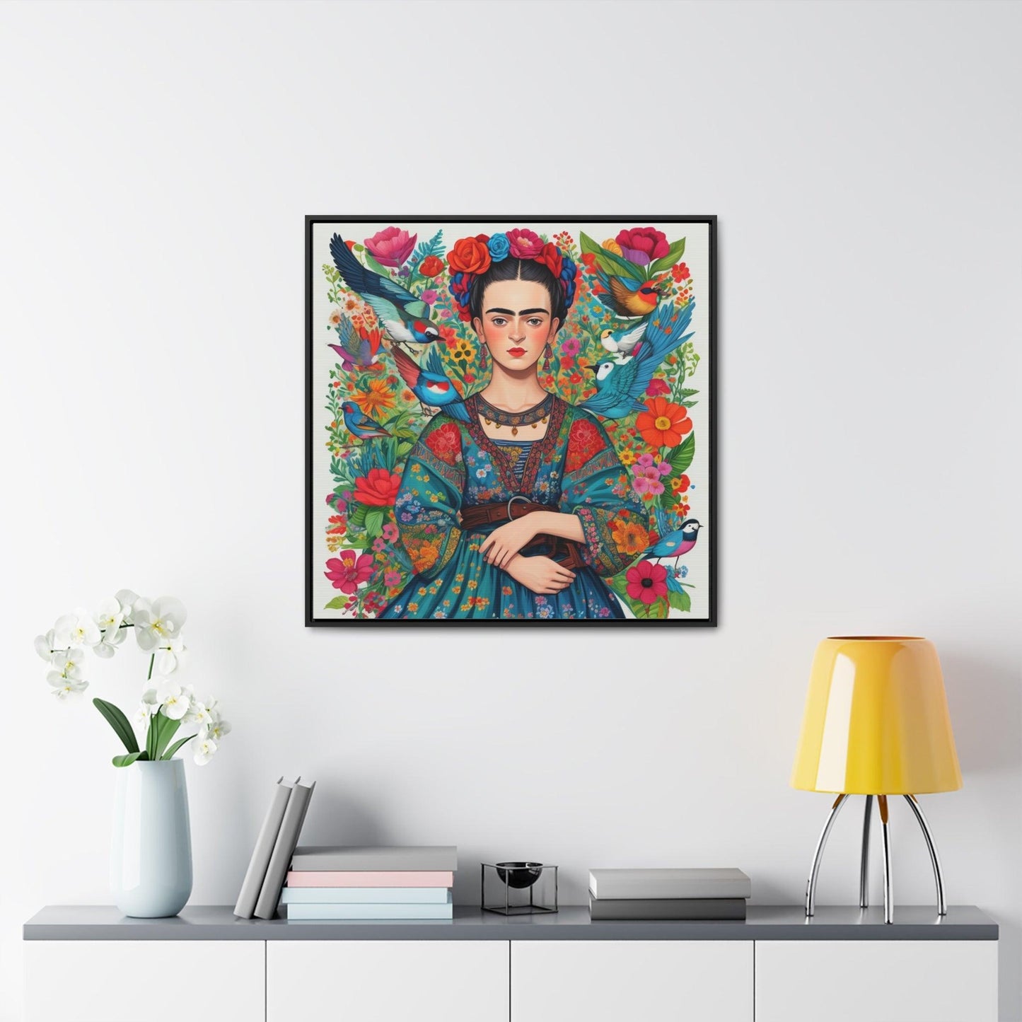 Frida Kahlo Inspired Vibrant Gallery Wrapped Canvas - Colorful Art Print - Cosmic Creations by Karen