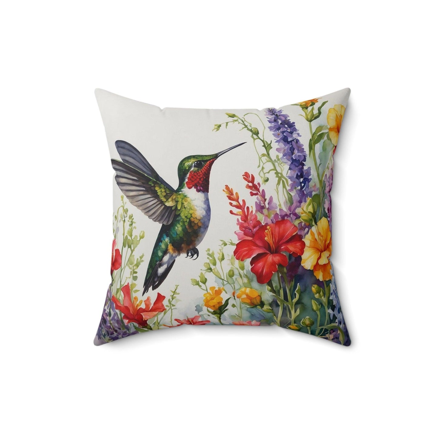 "Hummingbird Harmony - Floral and Hummingbird Cushion"