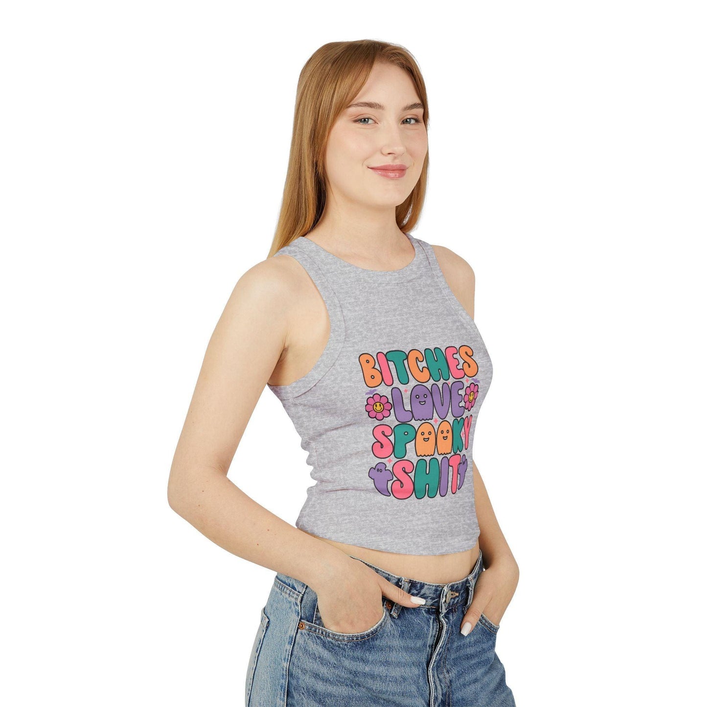 Women's  Halloween Micro Rib Racer Tank Top - "Bitches Love Spooky Shit"