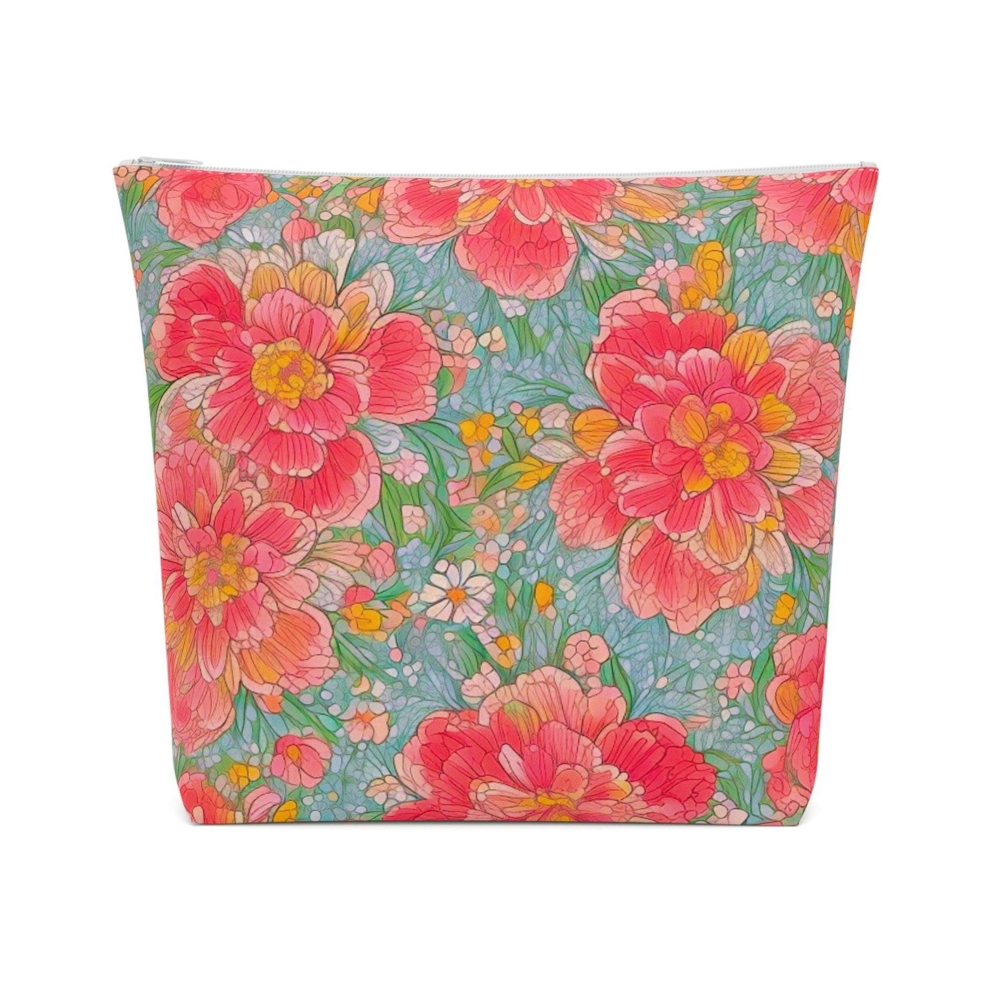 Colorful Floral Cotton Cosmetic Bag Vibrant and Stylish Makeup Bag, Perfect for Personal Use & Gifts - Cosmic Creations by Karen