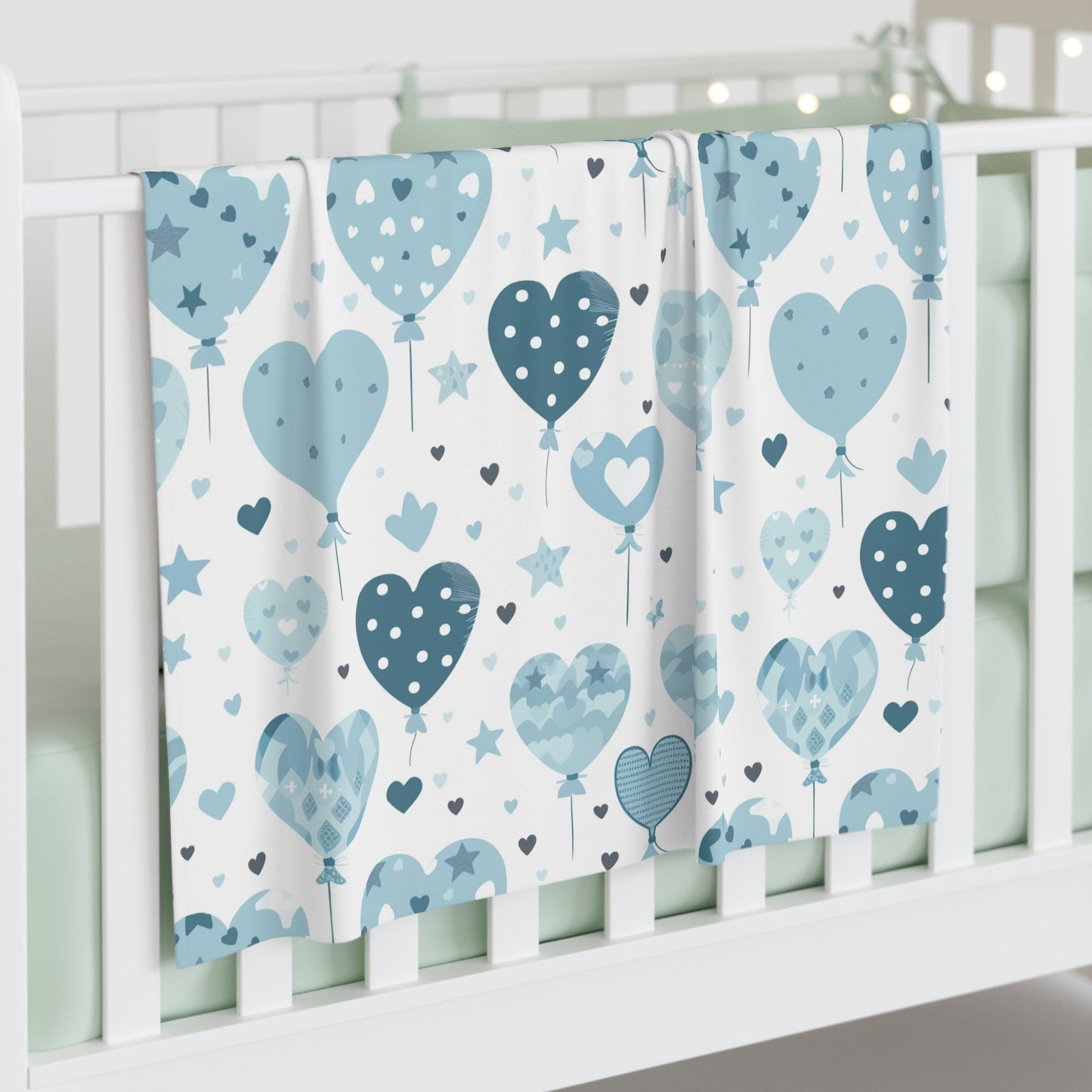 Cozy Baby Swaddle Blanket with blue hearts design | Nursery Essential