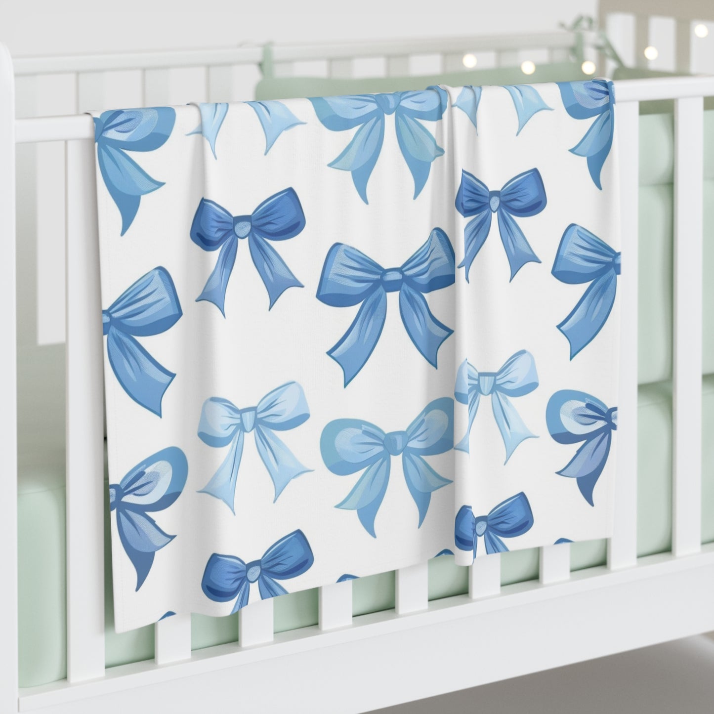 Cozy Baby Swaddle Blanket Coquette Style with blue bows | Nursery Essential