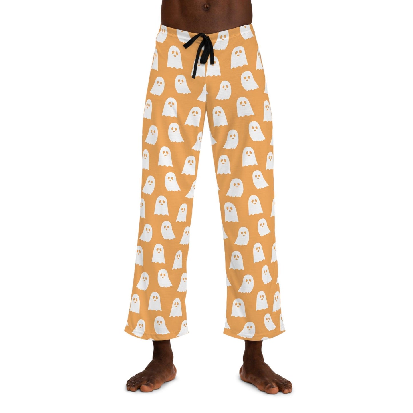 Orange Ghost Pajama Pants for Men - Cosmic Creations by Karen