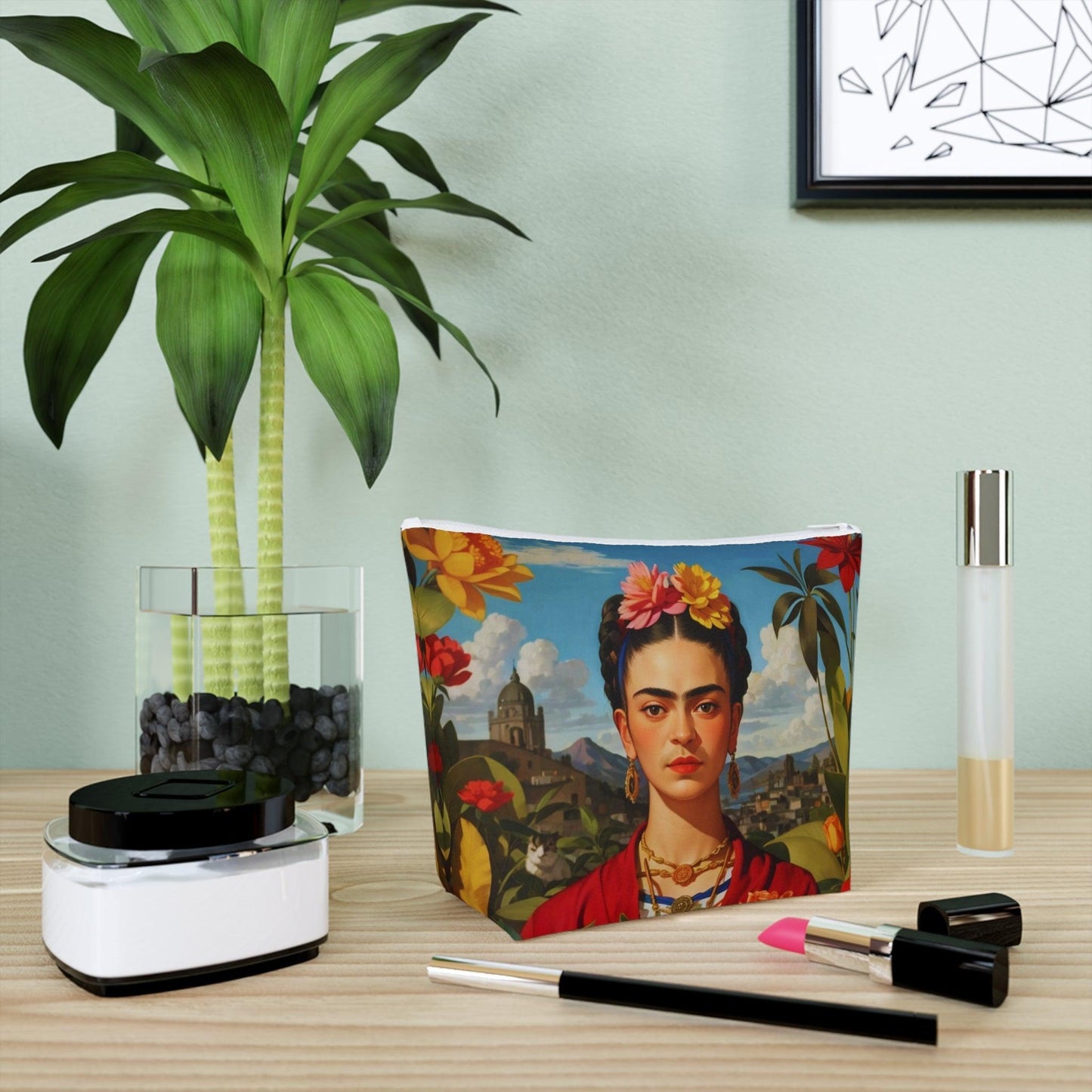 Colorful Frida Kahlo Inspired Cotton Cosmetic Bag Vibrant Design, Perfect for Travel & Gifts - Cosmic Creations by Karen