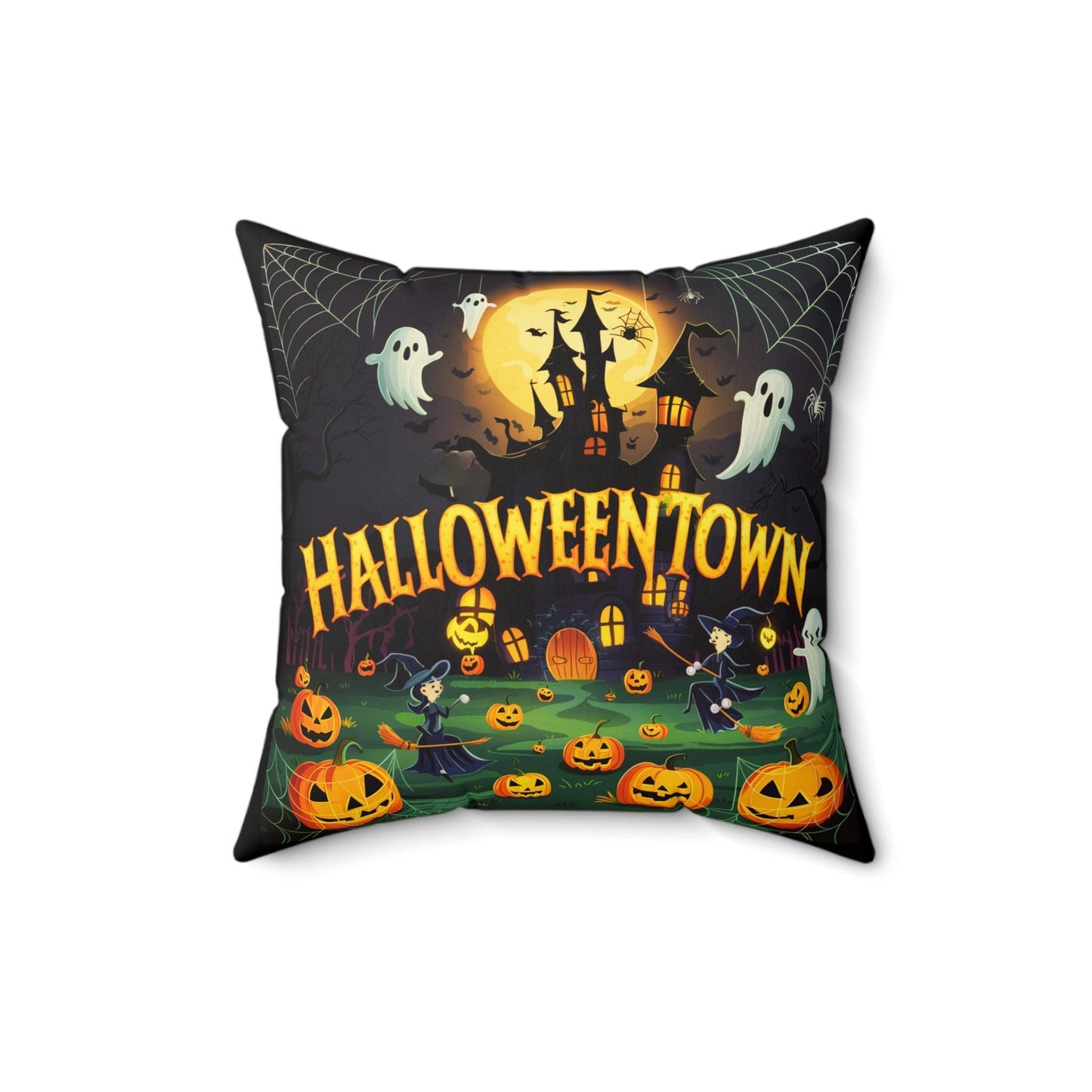 Halloween Town Black Spun Polyester Pillow - Cosmic Creations by Karen