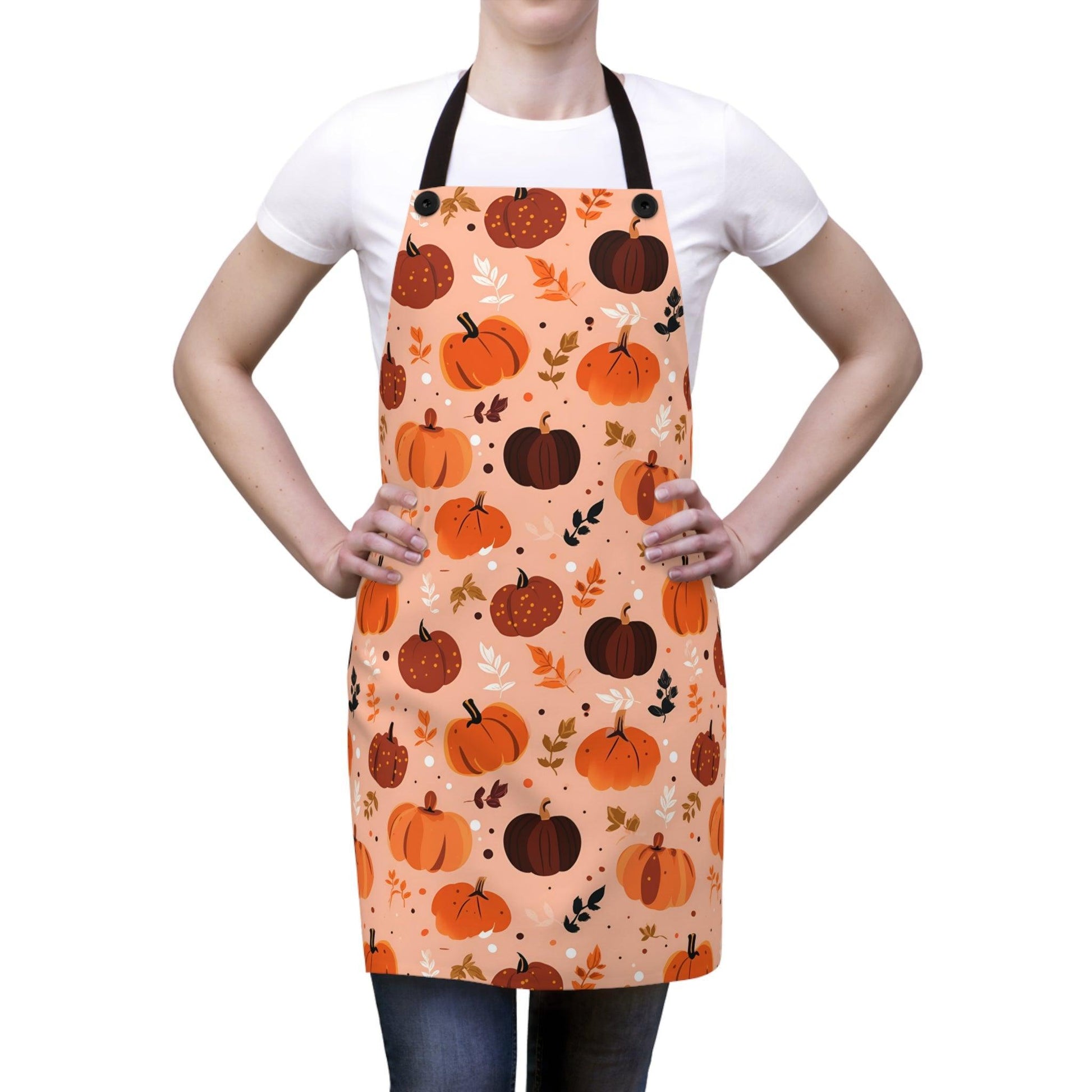 Pastel Autumn Apron with Pumpkins and Leaves - Cosmic Creations by Karen